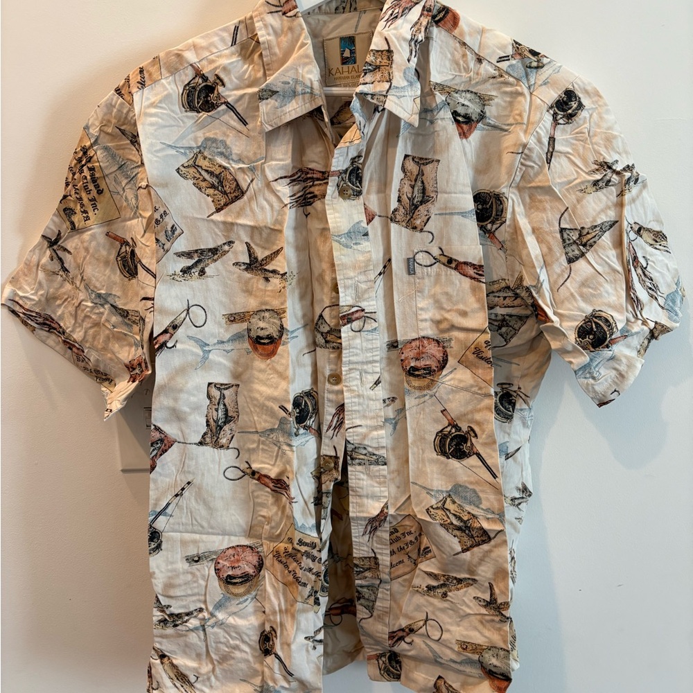 Men's Beige Fishing Print Shirt
